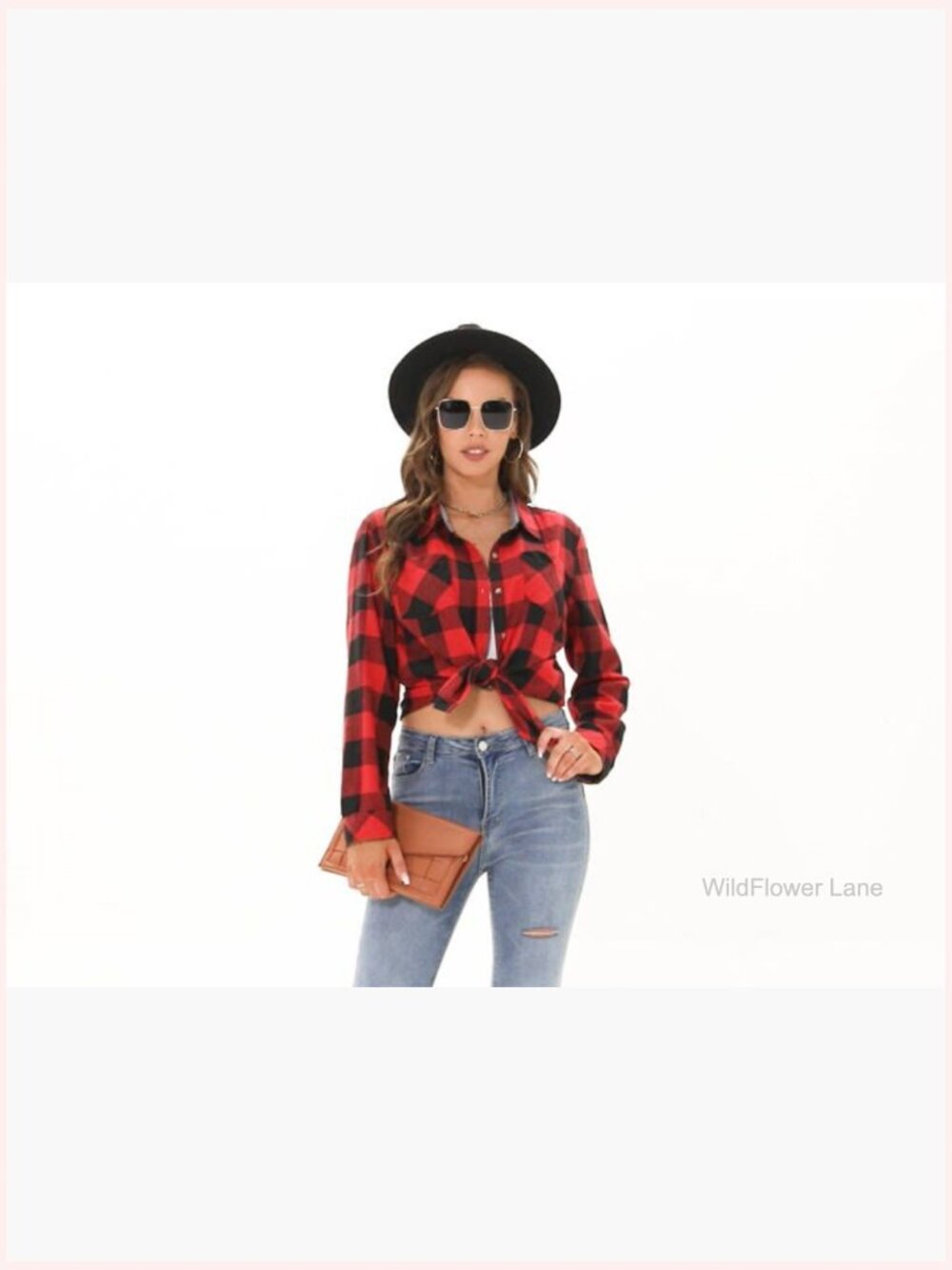 Long Sleeve Button Down Plaid Flannel Shirt Casual Work Tops - Picture 6 of 6